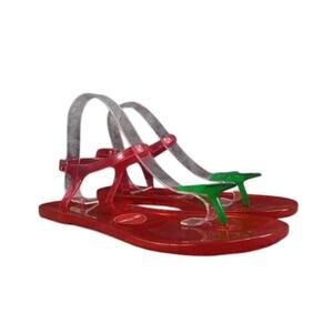 Katy Perry Shoes Womens 9.5 Sandals Jelly Flat Plam Tree Thong Ankle Strap Red